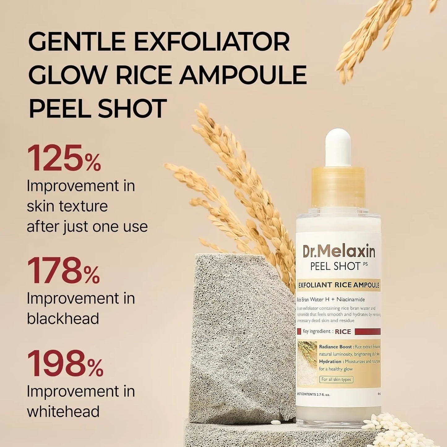 Dr.Melaxin Body & Face Peel Shot Duo Glow Rice Peeling Ampoule Kojic Acid & Turmeric spray visbiome