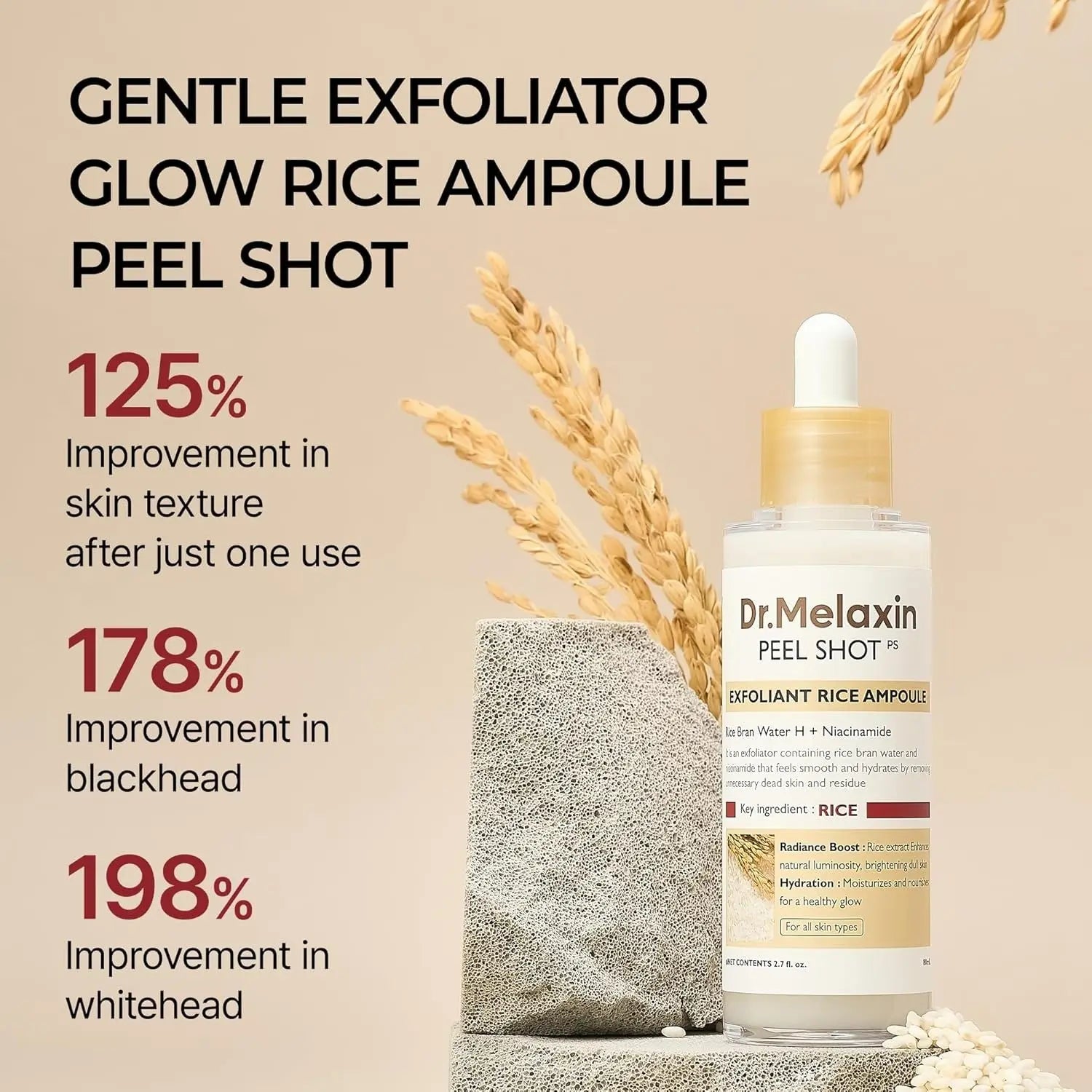 Dr.Melaxin Body & Face Peel Shot Duo Glow Rice Peeling Ampoule Kojic Acid & Turmeric spray visbiome