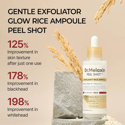 Dr.Melaxin Body & Face Peel Shot Duo Glow Rice Peeling Ampoule Kojic Acid & Turmeric spray visbiome